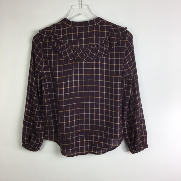 Madewell Deep Purple Plaid Ruffle Button Down Top - Picture 4 of 12
